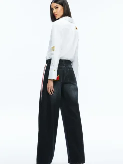 Alice and Olivia A+O X BASQUIAT FINELY EMBELLISHED BUTTON DOWN OFF WHITE MULTI*FEATURED SHOPS | CLOTHING