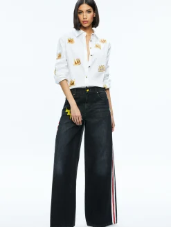 Alice and Olivia A+O X BASQUIAT FINELY EMBELLISHED BUTTON DOWN OFF WHITE MULTI*FEATURED SHOPS | CLOTHING