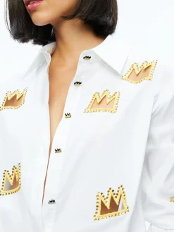 Alice and Olivia A+O X BASQUIAT FINELY EMBELLISHED BUTTON DOWN OFF WHITE MULTI*FEATURED SHOPS | CLOTHING