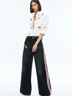 Alice and Olivia A+O X BASQUIAT FINELY EMBELLISHED BUTTON DOWN OFF WHITE MULTI*FEATURED SHOPS | CLOTHING