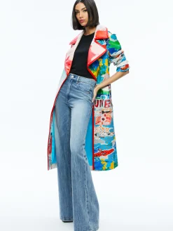 Alice and Olivia A+O X BASQUIAT NEVADA VEGAN LEATHER TRENCH COAT INSIGNIA*FEATURED SHOPS | CLOTHING