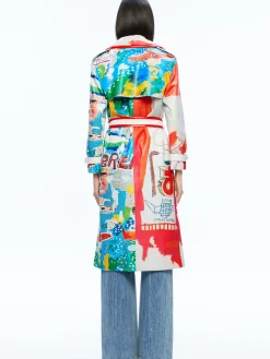 Alice and Olivia A+O X BASQUIAT NEVADA VEGAN LEATHER TRENCH COAT INSIGNIA*FEATURED SHOPS | CLOTHING