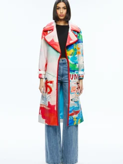 Alice and Olivia A+O X BASQUIAT NEVADA VEGAN LEATHER TRENCH COAT INSIGNIA*FEATURED SHOPS | CLOTHING