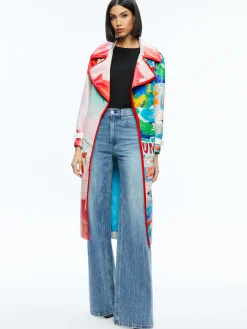 Alice and Olivia A+O X BASQUIAT NEVADA VEGAN LEATHER TRENCH COAT INSIGNIA*FEATURED SHOPS | CLOTHING