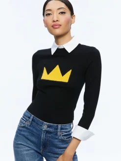 Alice and Olivia A+O X BASQUIAT PORLA COLLARED SWEATER BLACK*CLOTHING