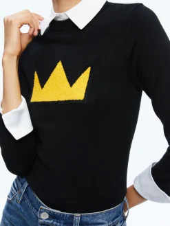 Alice and Olivia A+O X BASQUIAT PORLA COLLARED SWEATER BLACK*CLOTHING