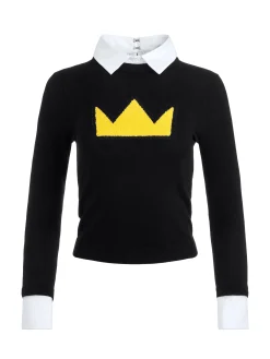Alice and Olivia A+O X BASQUIAT PORLA COLLARED SWEATER BLACK*CLOTHING