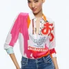 Alice and Olivia A+O X BASQUIAT WILLA PLACKET TOP INSIGNIA*CLOTHING