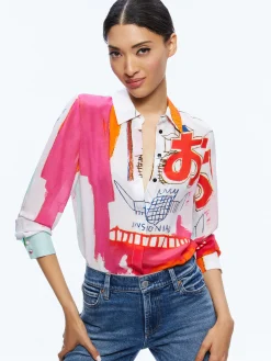 Alice and Olivia A+O X BASQUIAT WILLA PLACKET TOP INSIGNIA*CLOTHING