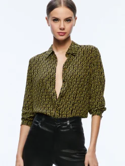 Alice and Olivia A+O X BASQUIAT WILLA PLACKET TOP KING PLEASURE*CLOTHING