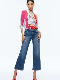 Alice and Olivia A+O X BASQUIAT WILLA PLACKET TOP INSIGNIA*CLOTHING