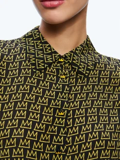 Alice and Olivia A+O X BASQUIAT WILLA PLACKET TOP KING PLEASURE*CLOTHING