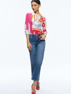 Alice and Olivia A+O X BASQUIAT WILLA PLACKET TOP INSIGNIA*CLOTHING