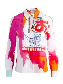 Alice and Olivia A+O X BASQUIAT WILLA PLACKET TOP INSIGNIA*CLOTHING