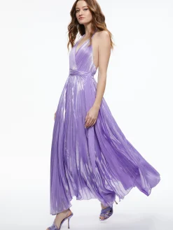 Alice and Olivia ARISTA SLEEVELESS HALTER NECK PLEATED MAXI DRESS SOLSTICE*DRESSES | DRESSES | CLOTHING