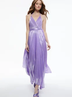 Alice and Olivia ARISTA SLEEVELESS HALTER NECK PLEATED MAXI DRESS SOLSTICE*DRESSES | DRESSES | CLOTHING