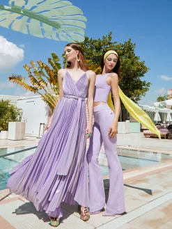 Alice and Olivia ARISTA SLEEVELESS HALTER NECK PLEATED MAXI DRESS SOLSTICE*DRESSES | DRESSES | CLOTHING