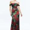 Alice and Olivia ARZA OFF SHOULDER MAXI DRESS CLOUD FLORAL BORDEAUX LG*DRESSES | DRESSES | CLOTHING