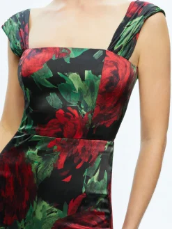 Alice and Olivia ARZA OFF SHOULDER MAXI DRESS CLOUD FLORAL BORDEAUX LG*DRESSES | DRESSES | CLOTHING