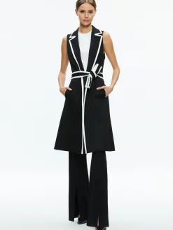 Alice and Olivia AUBREY LONG TRENCH VEST BLACK/OFF WHITE*FEATURED SHOPS | FEATURED SHOPS | CLOTHING