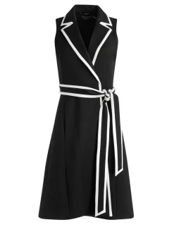 Alice and Olivia AUBREY LONG TRENCH VEST BLACK/OFF WHITE*FEATURED SHOPS | FEATURED SHOPS | CLOTHING