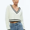Alice and Olivia AYDEN CROPPED V-NECK PULLOVER ECRU/BLACK*FEATURED SHOPS | CLOTHING