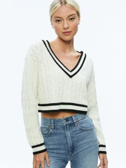 Alice and Olivia AYDEN CROPPED V-NECK PULLOVER ECRU/BLACK*FEATURED SHOPS | CLOTHING