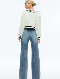 Alice and Olivia AYDEN CROPPED V-NECK PULLOVER ECRU/BLACK*FEATURED SHOPS | CLOTHING