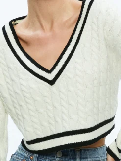 Alice and Olivia AYDEN CROPPED V-NECK PULLOVER ECRU/BLACK*FEATURED SHOPS | CLOTHING