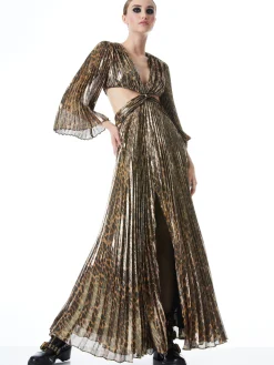 Alice and Olivia BAHAMA V-NECK CUT OUT MAXI DRESS SPOTTED LEOPARD*DRESSES | CLOTHING