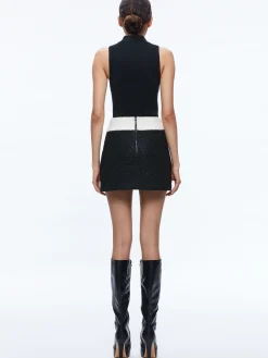 Alice and Olivia BAILEY FUZZY KNIT MINI SKIRT BLACK/ECRU*CLOTHING