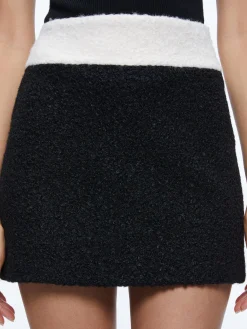 Alice and Olivia BAILEY FUZZY KNIT MINI SKIRT BLACK/ECRU*CLOTHING