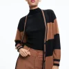Alice and Olivia BARRY OVERSIZED V-NECK CARDIGAN CAMEL/BLACK STRIPE*CLOTHING