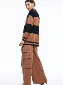 Alice and Olivia BARRY OVERSIZED V-NECK CARDIGAN CAMEL/BLACK STRIPE*CLOTHING