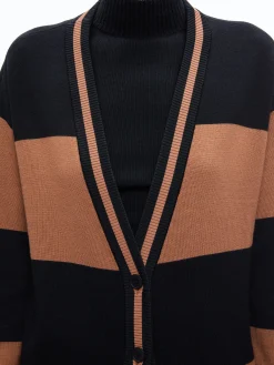 Alice and Olivia BARRY OVERSIZED V-NECK CARDIGAN CAMEL/BLACK STRIPE*CLOTHING