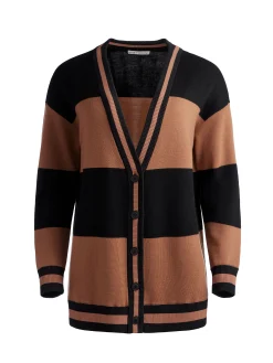 Alice and Olivia BARRY OVERSIZED V-NECK CARDIGAN CAMEL/BLACK STRIPE*CLOTHING