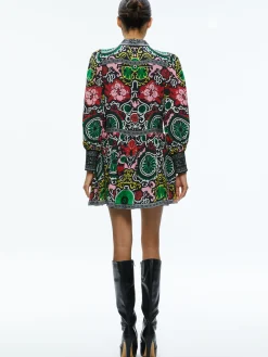 Alice and Olivia BERTHA BLOUSON SLEEVE MINI DRESS MONARCH BLACK SMALL*DRESSES | CLOTHING