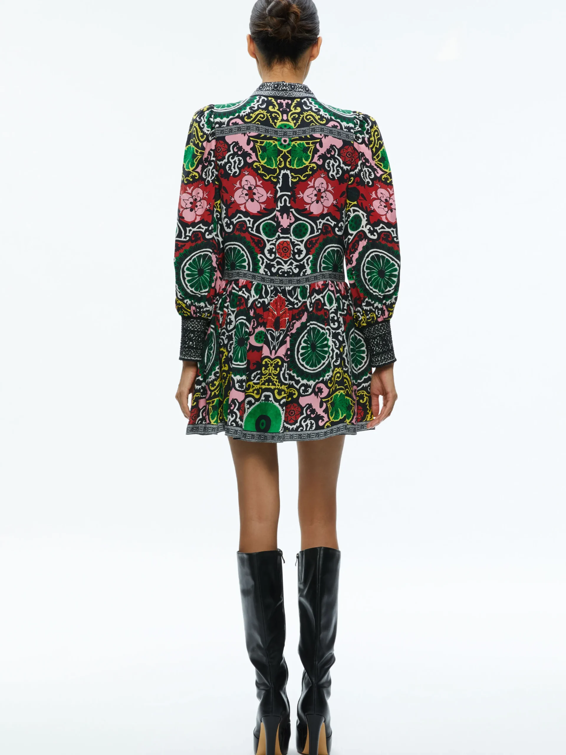 Alice and Olivia BERTHA BLOUSON SLEEVE MINI DRESS MONARCH BLACK SMALL*DRESSES | CLOTHING