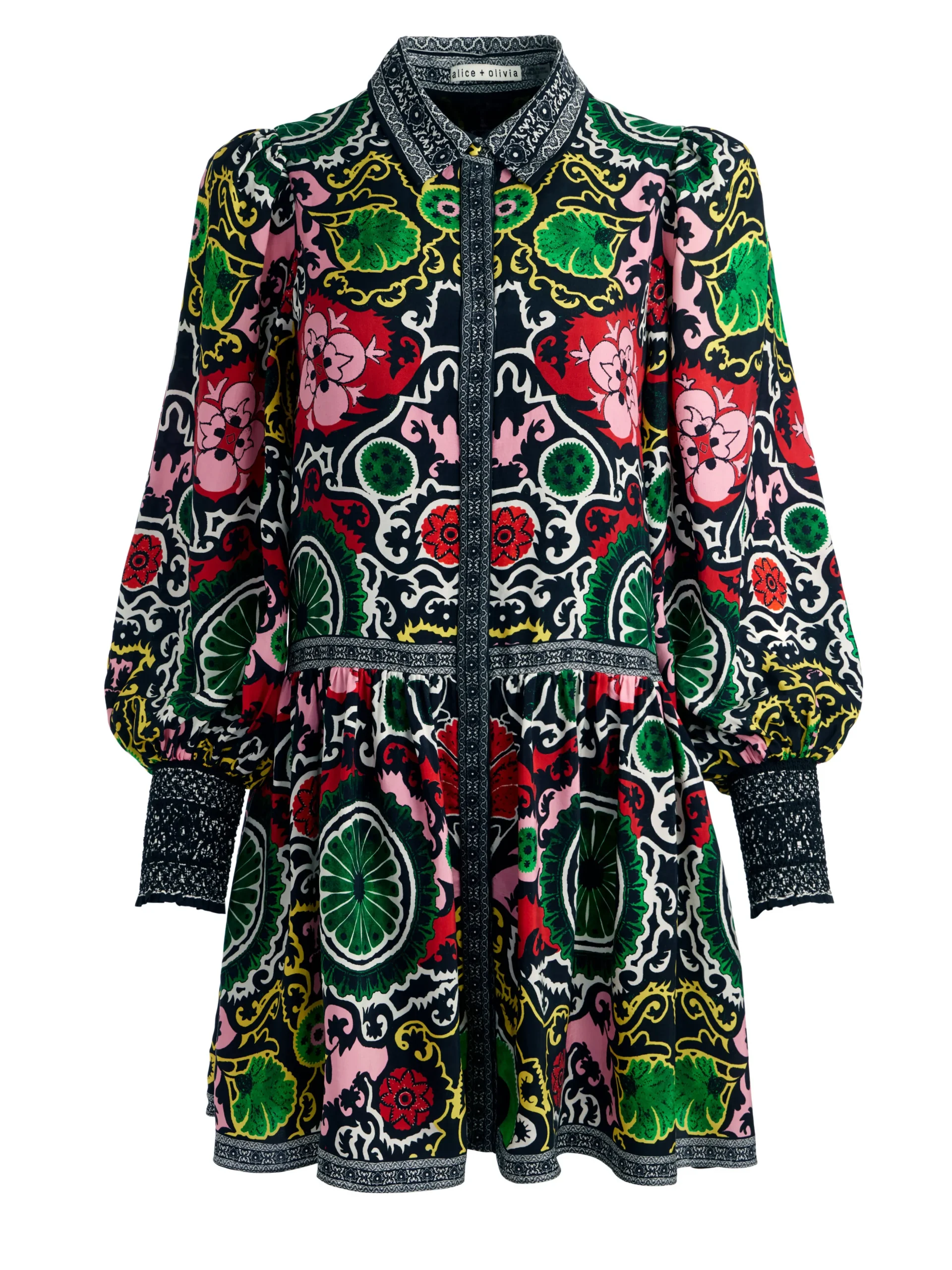 Alice and Olivia BERTHA BLOUSON SLEEVE MINI DRESS MONARCH BLACK SMALL*DRESSES | CLOTHING