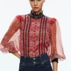 Alice and Olivia BETTINA BLOUSON SLEEVE TOP ALLURE MEDALLION*CLOTHING