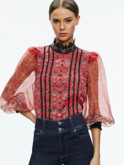 Alice and Olivia BETTINA BLOUSON SLEEVE TOP ALLURE MEDALLION*CLOTHING
