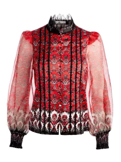 Alice and Olivia BETTINA BLOUSON SLEEVE TOP ALLURE MEDALLION*CLOTHING