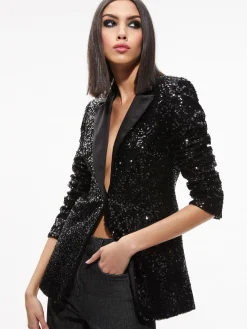 Alice and Olivia BREANN SEQUIN FITTED BLAZER BLACK*CLOTHING
