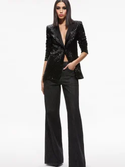 Alice and Olivia BREANN SEQUIN FITTED BLAZER BLACK*CLOTHING