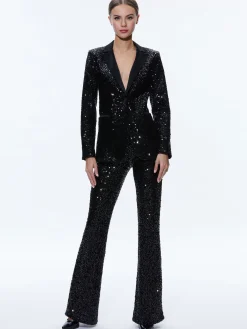 Alice and Olivia BREANN SEQUIN FITTED BLAZER BLACK*CLOTHING
