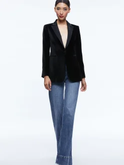 Alice and Olivia BREANN VELVET COMBINATION BLAZER BLACK*CLOTHING | CLOTHING