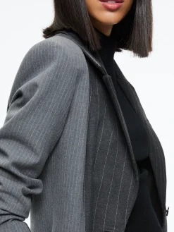 Alice and Olivia BRET LONG BLAZER GREY/CHARCOAL PINSTRIPE*FEATURED SHOPS | CLOTHING
