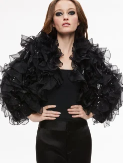 Alice and Olivia BRITTON RUFFLED CROPPED JACKET BLACK*CLOTHING