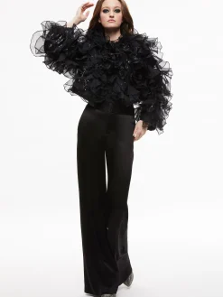 Alice and Olivia BRITTON RUFFLED CROPPED JACKET BLACK*CLOTHING