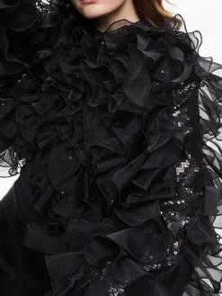 Alice and Olivia BRITTON RUFFLED CROPPED JACKET BLACK*CLOTHING